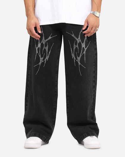 Saint Morta Amplus Tribal Rhinestone Jeans Black Shadow