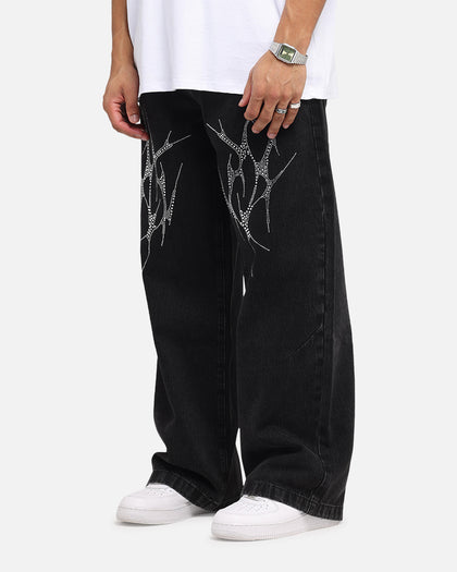 Saint Morta Amplus Tribal Rhinestone Jeans Black Shadow