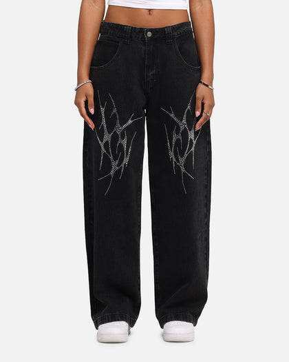 Saint Morta Amplus Tribal Rhinestone Jeans Black Shadow