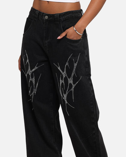 Saint Morta Amplus Tribal Rhinestone Jeans Black Shadow