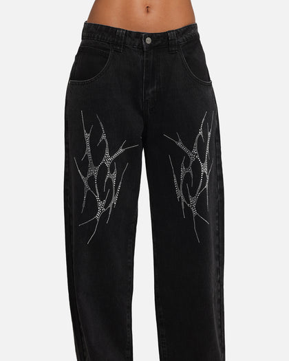 Saint Morta Amplus Tribal Rhinestone Jeans Black Shadow