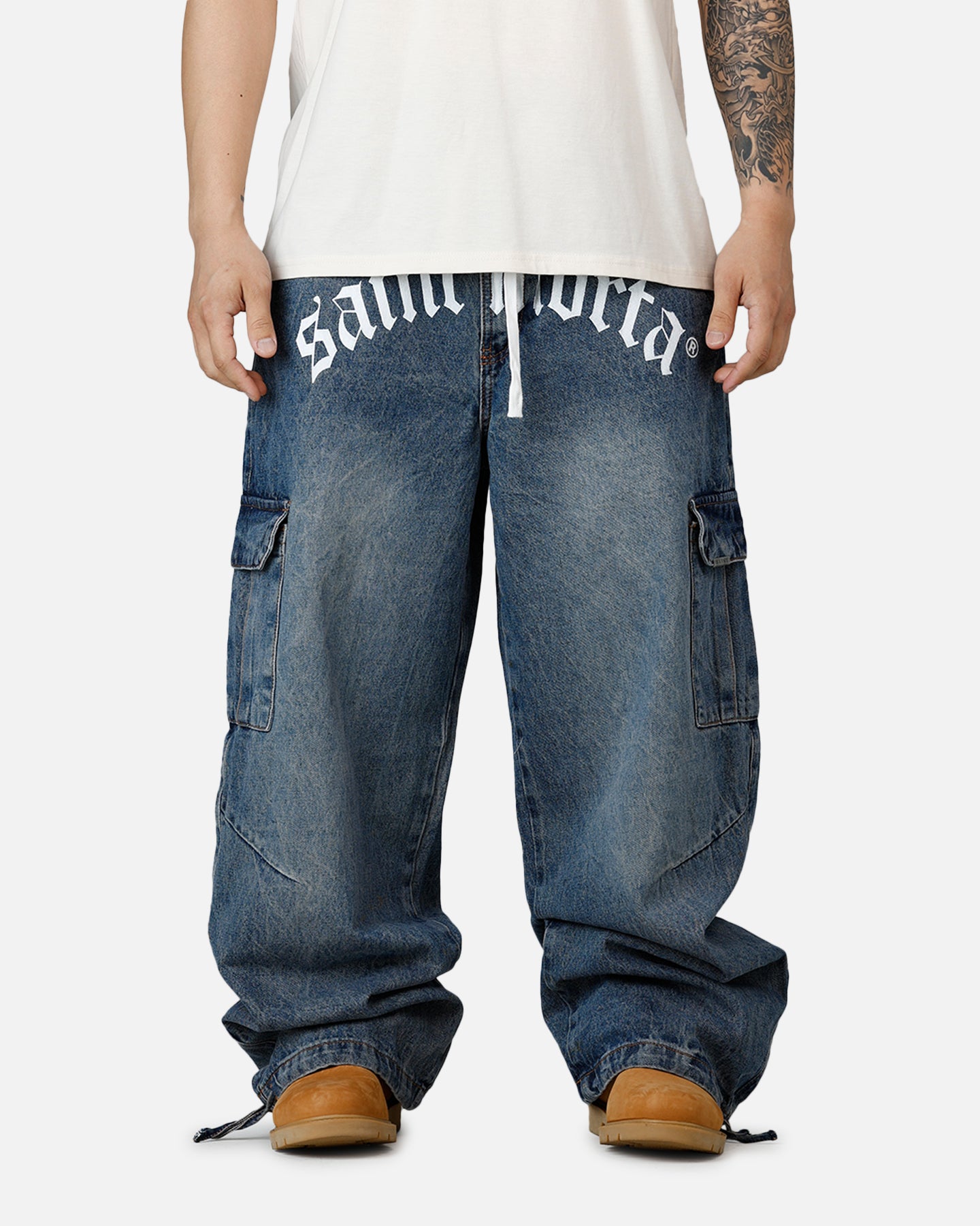 Saint Morta Gothic Denim Cargo Pants Dirty Denim | Culture Kings US