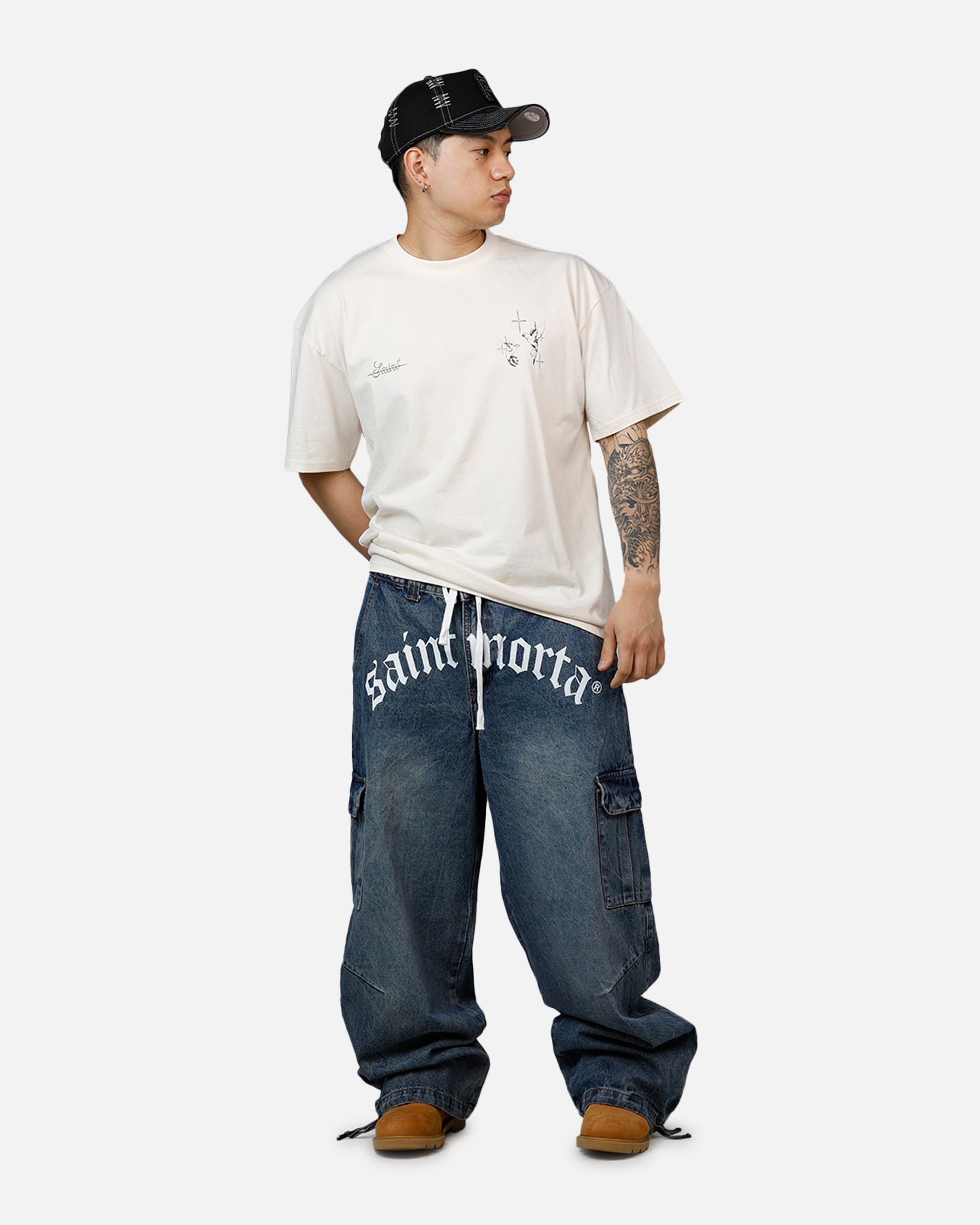Saint Morta Gothic Denim Cargo Pants Dirty Denim | Culture