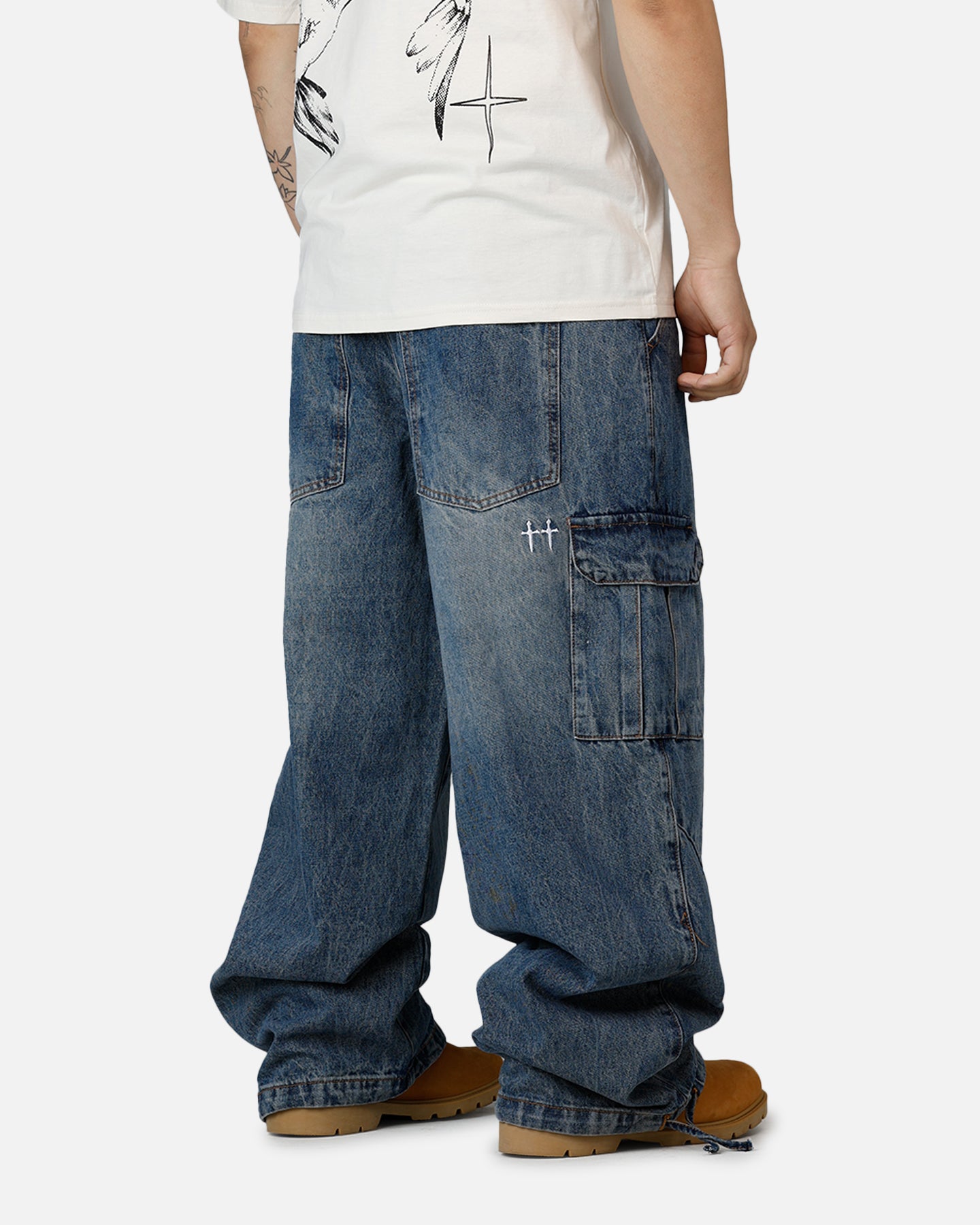 Saint Morta Gothic Denim Cargo Pants Dirty Denim | Culture Kings US