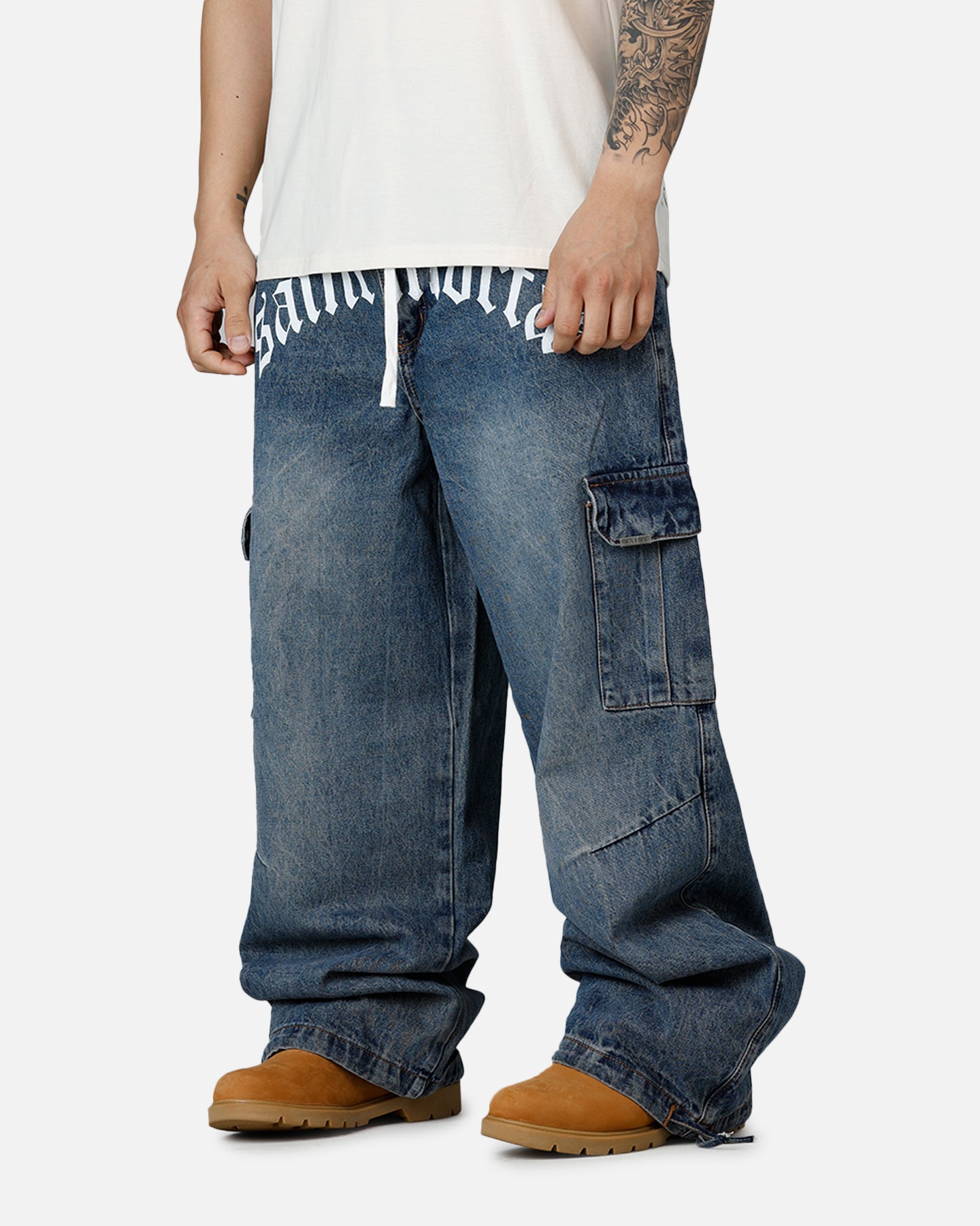 Saint Morta Gothic Denim Cargo Pants Dirty Denim | Culture Kings US