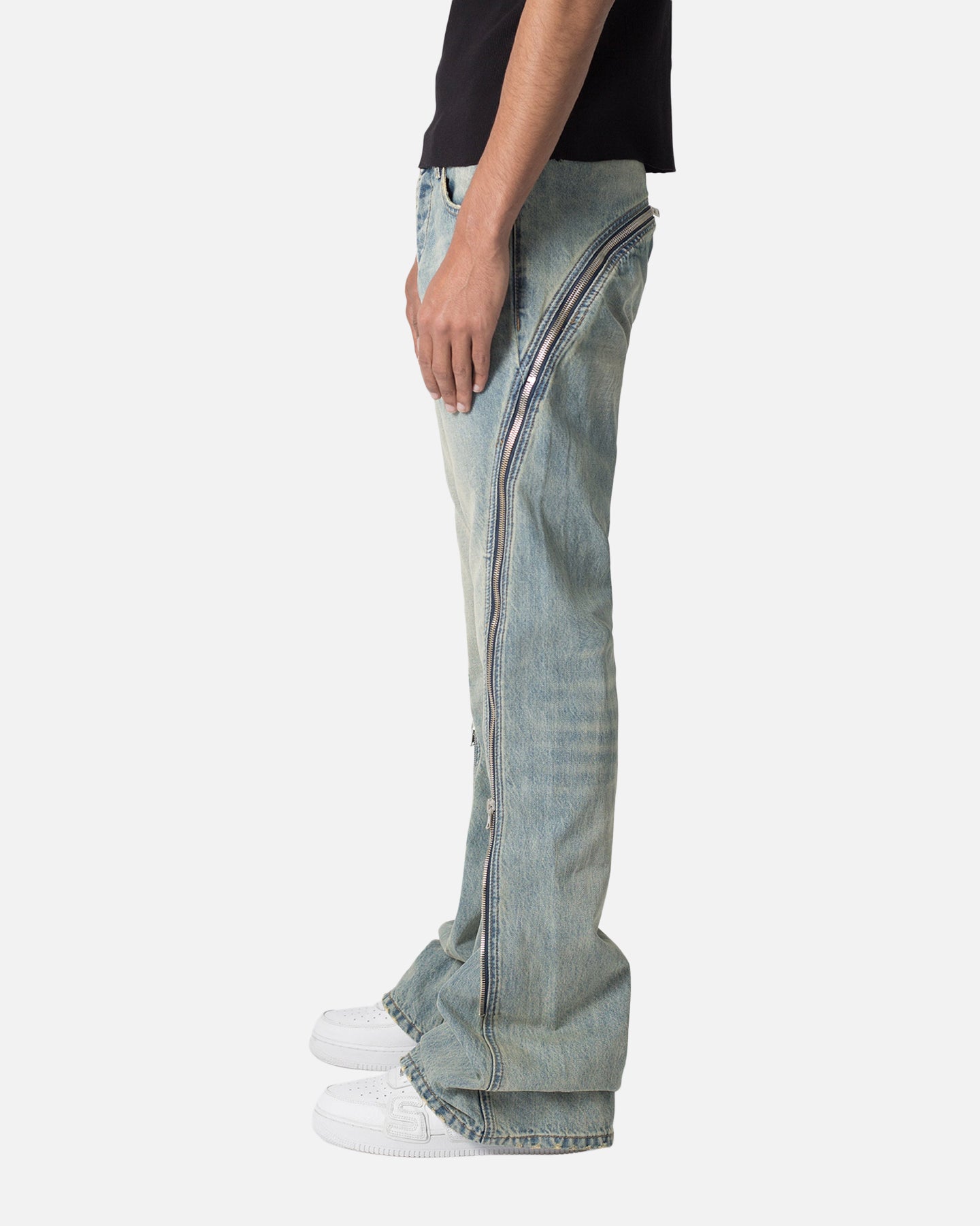 MNML D519 Zipper Flare Denim Jeans Vintage Blue | Culture Kings US