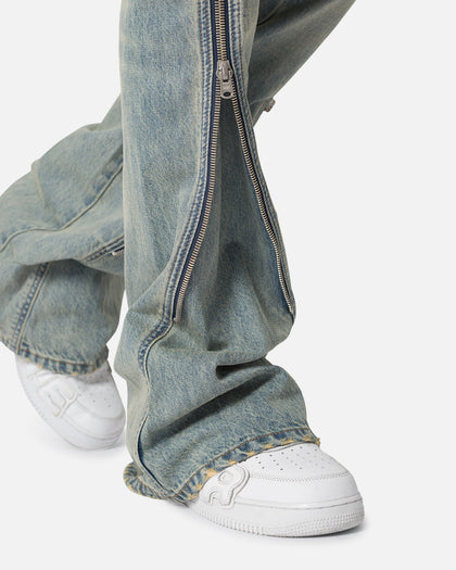 MNML D519 Zipper Flare Denim Jeans Vintage Blue