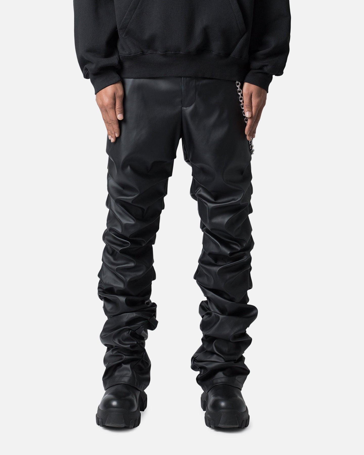 MNML Stacked Leather Pants Black | Culture Kings US