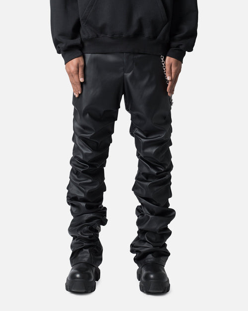 MNML Stacked Leather Pants Black