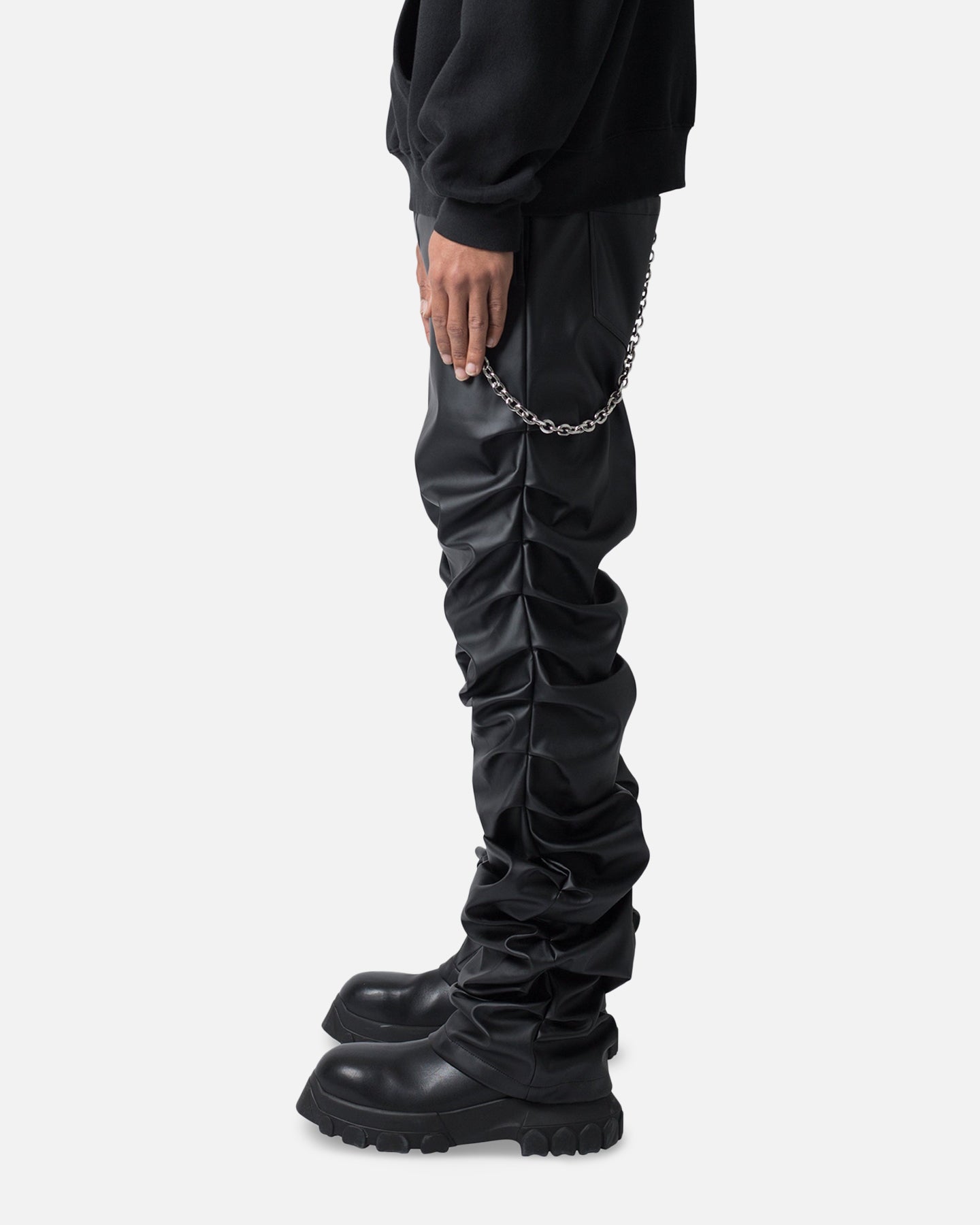 MNML Stacked Leather Pants Black | Culture Kings US