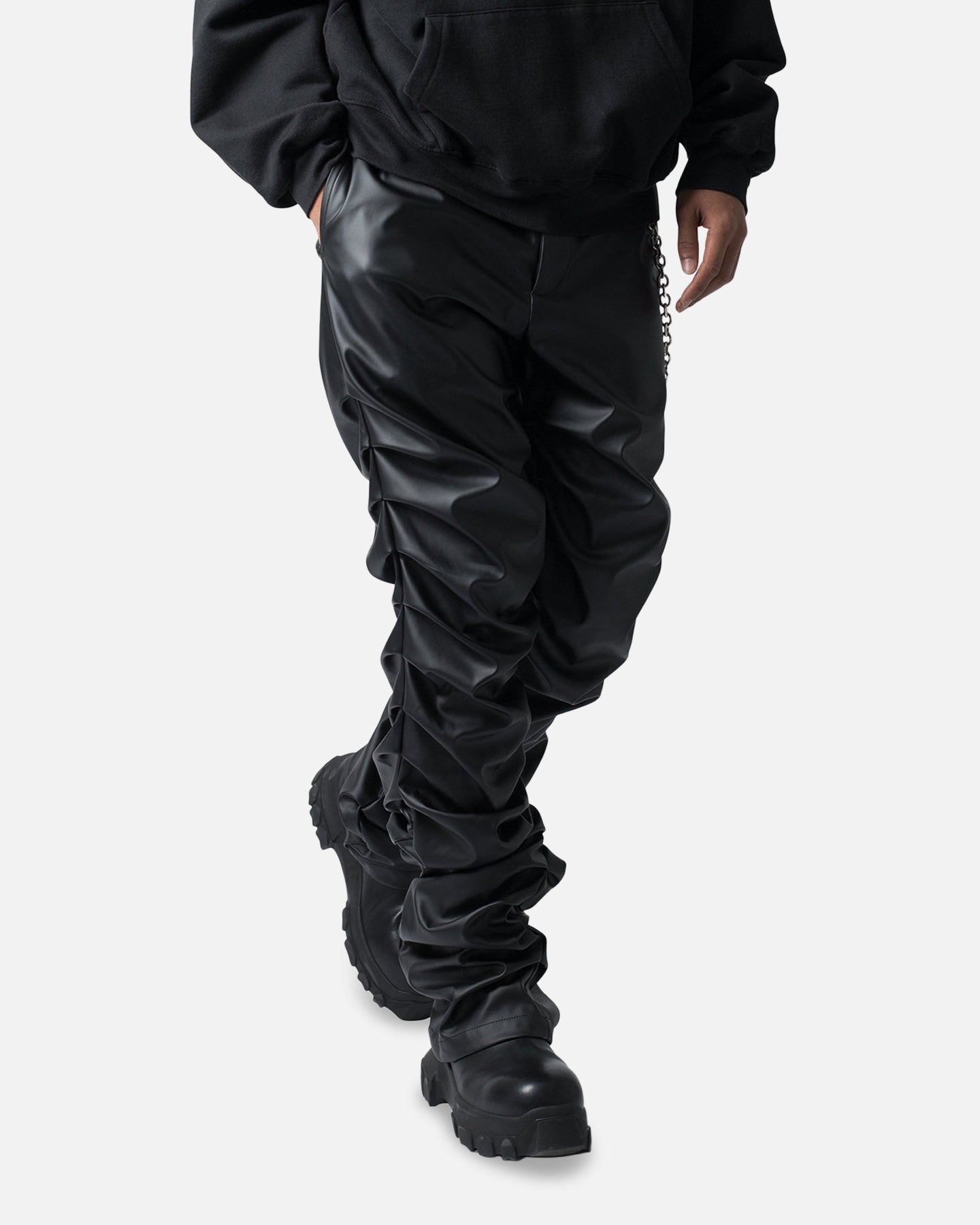 MNML Stacked Leather Pants Black | Culture Kings US