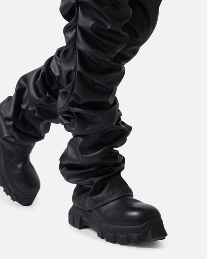 MNML Stacked Leather Pants Black