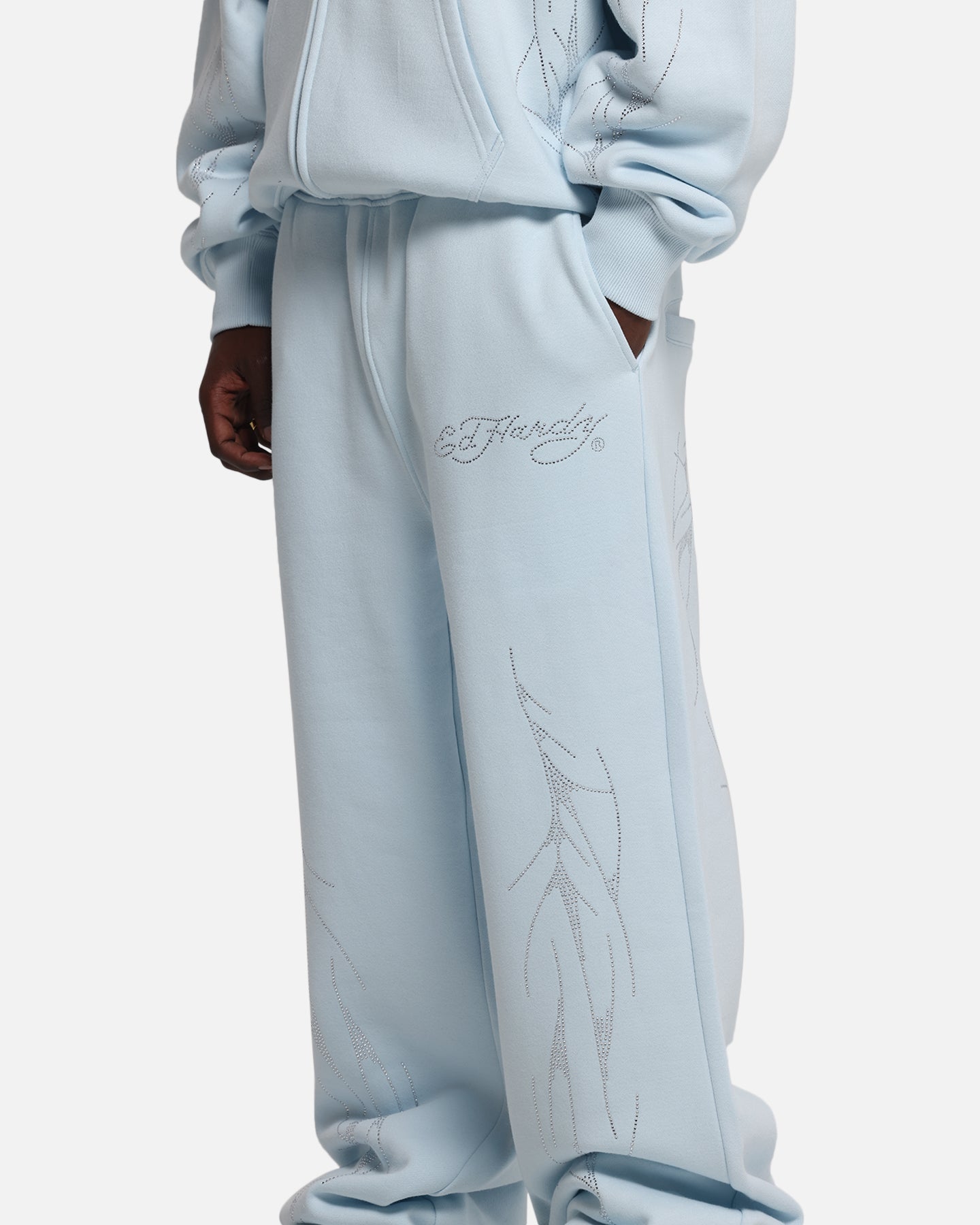 ミュージシャン SNAKEDLOWS TRACK PANTS Ed Hardy Cyber Rhinestone Track Pants Light Blue | Culture Kings US