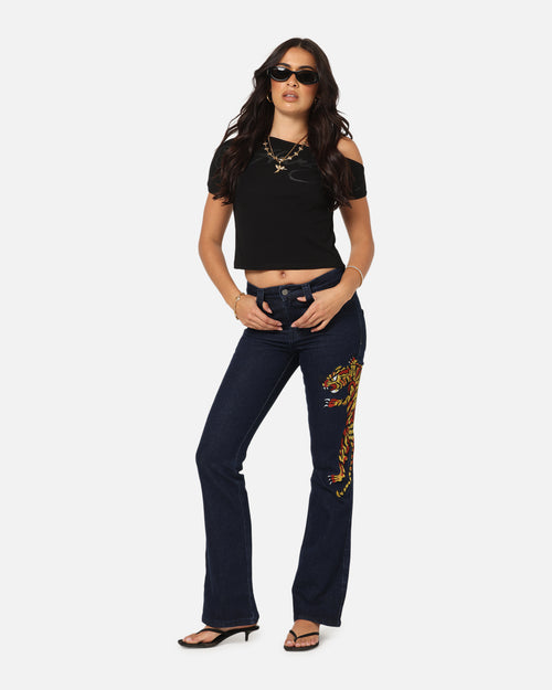 Ed Hardy Women's Feline Bootleg Jeans Indigo Denim