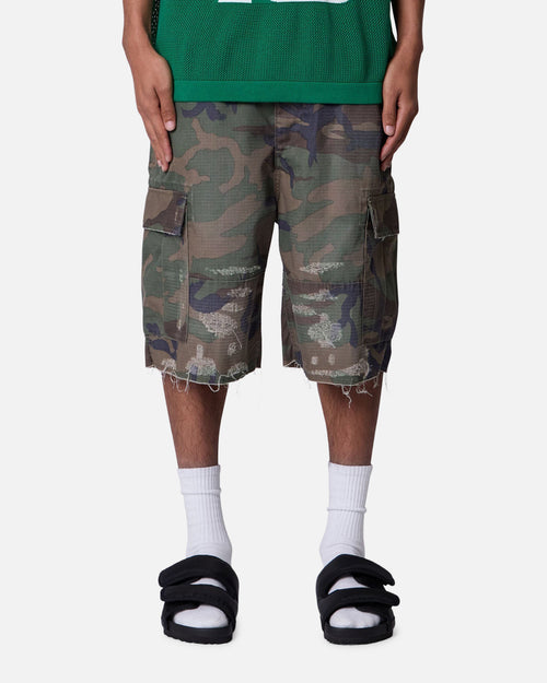 MNML Baggy Distressed Cargo Shorts Camo