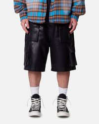 MNML Baggy Vegan Leather Cargo Shorts Black