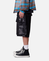 MNML Baggy Vegan Leather Cargo Shorts Black