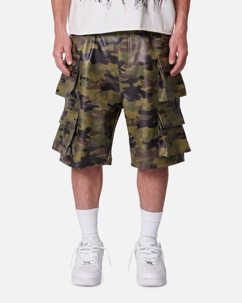 MNML Baggy Vegan Leather Cargo Shorts Camo | Culture Kings US