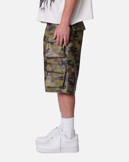 MNML Baggy Vegan Leather Cargo Shorts Camo