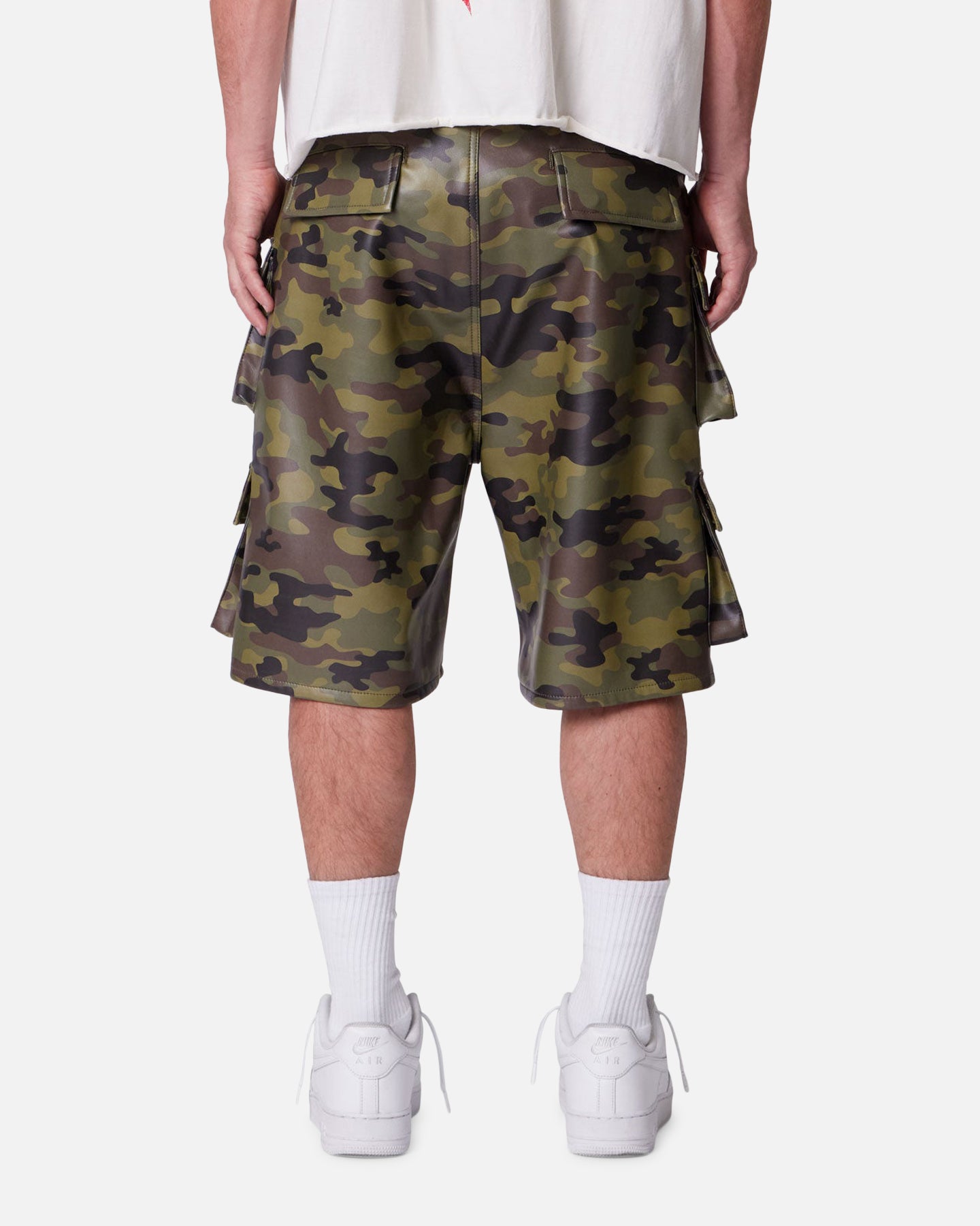 MNML Baggy Vegan Leather Cargo Shorts Camo | Culture Kings US