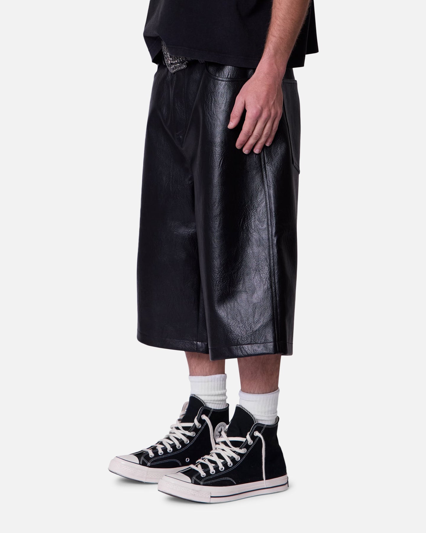 MNML Ultra Baggy Leather Shorts Black | Culture Kings US
