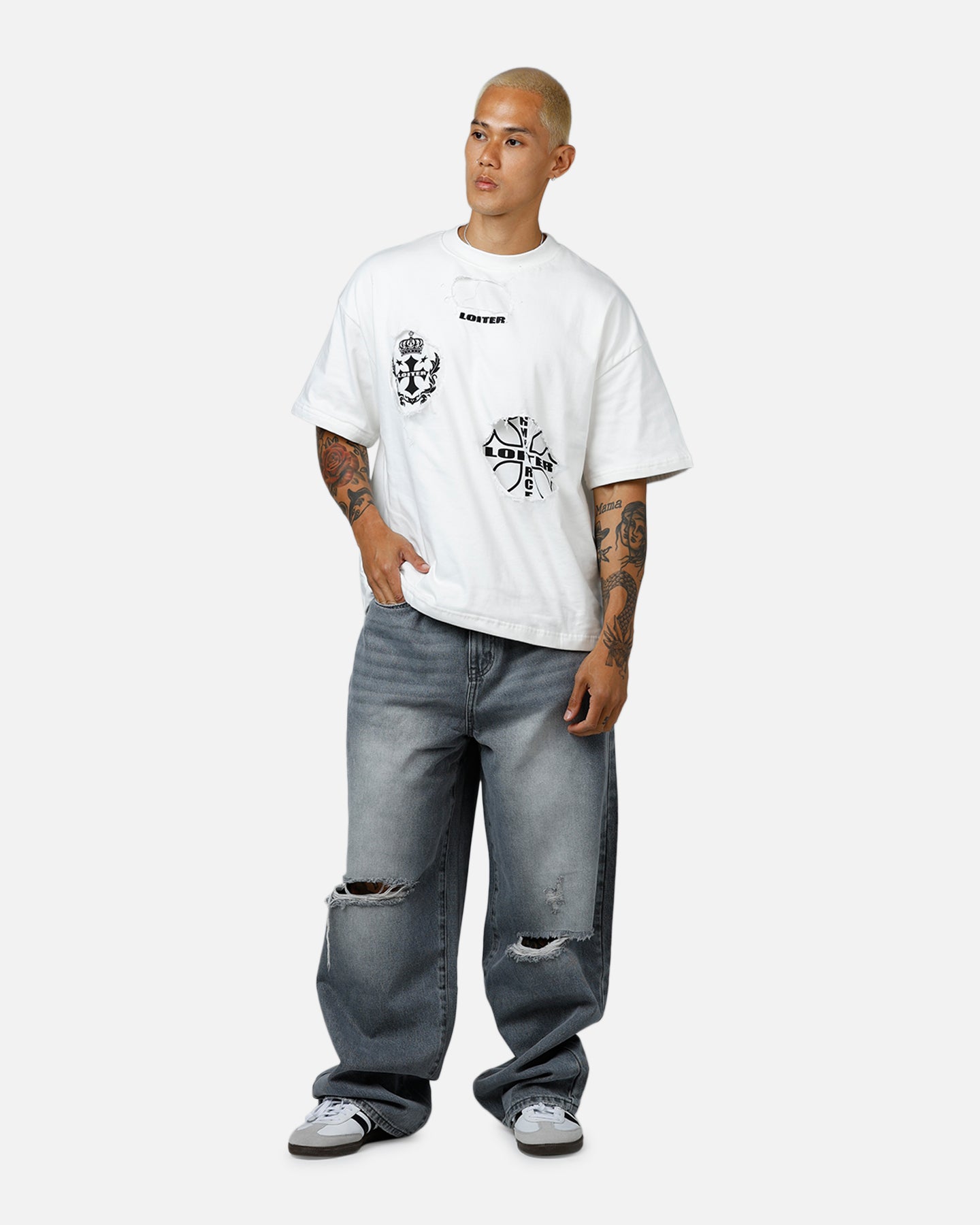 MNML Baggy Blowout Denim Jeans Washed Grey | Culture Kings US
