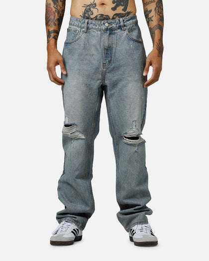 MNML Painted Straight Denim Jeans Light Blue