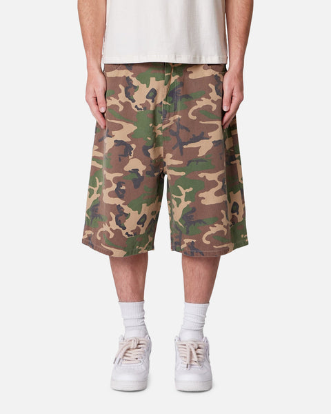 MNML Baggy Camo Twill Shorts Woodland Camo | Culture Kings US