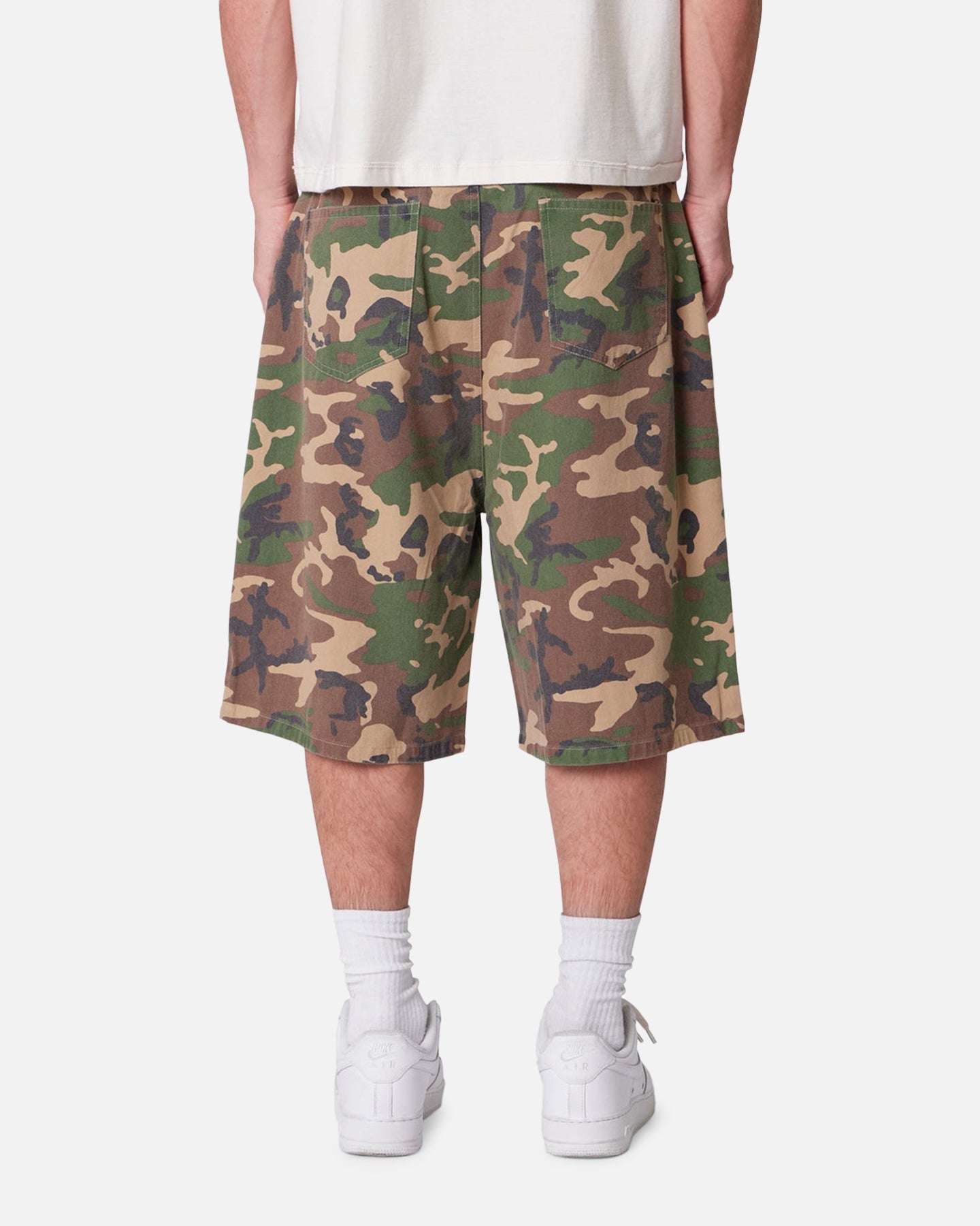MNML Baggy Camo Twill Shorts Woodland Camo | Culture Kings US