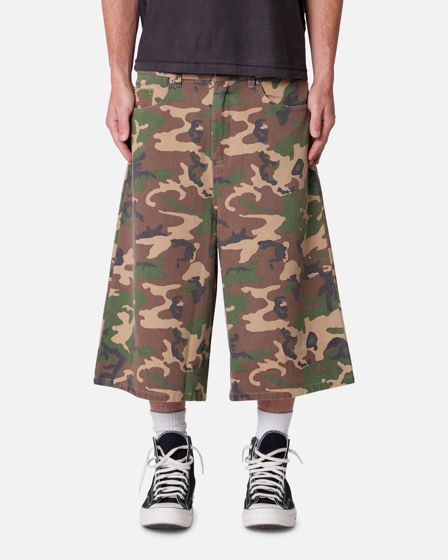 MNML Ultra Baggy Camo Twill Shorts Woodland Camo | Culture Kings US