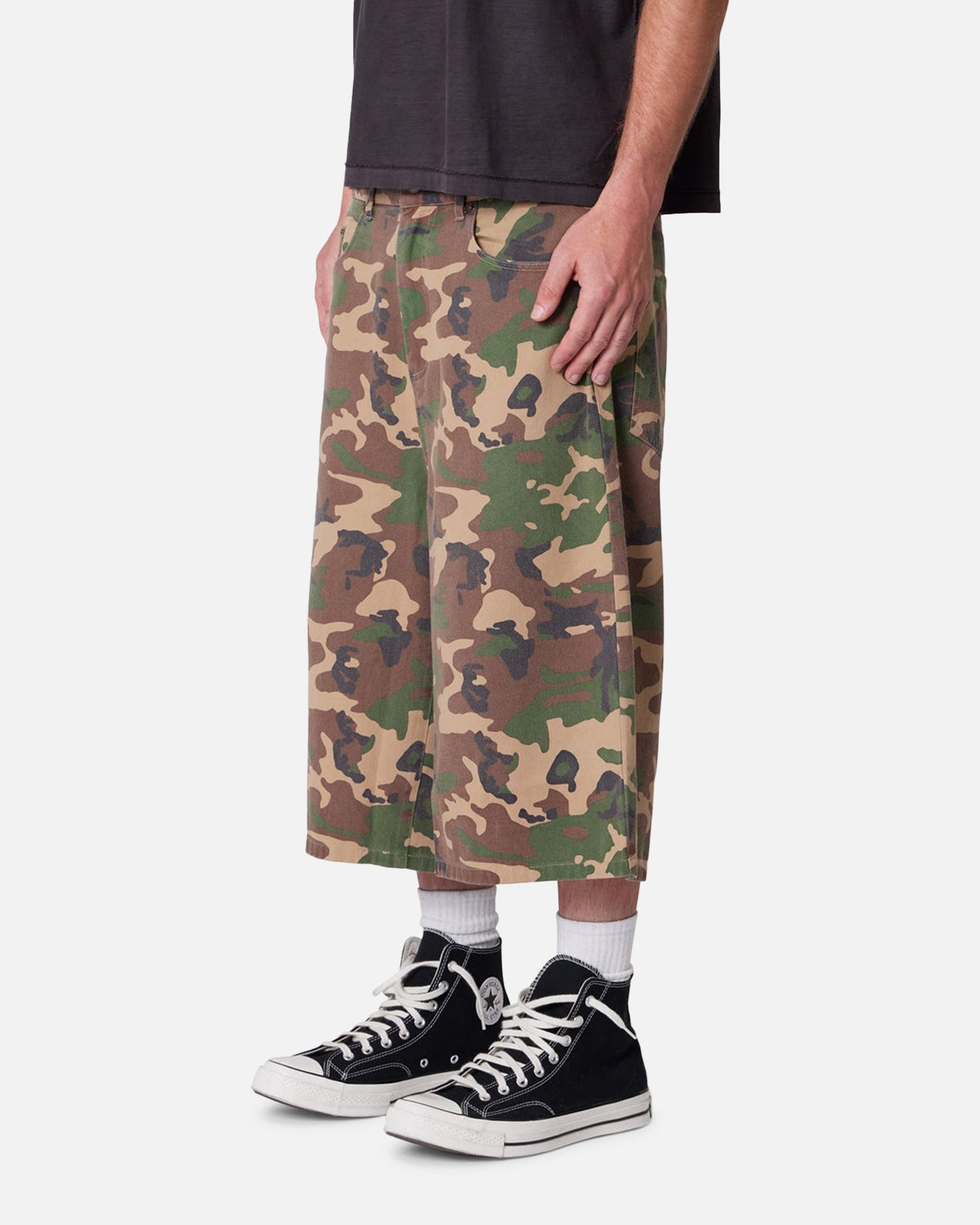 MNML Ultra Baggy Camo Twill Shorts Woodland Camo | Culture Kings US