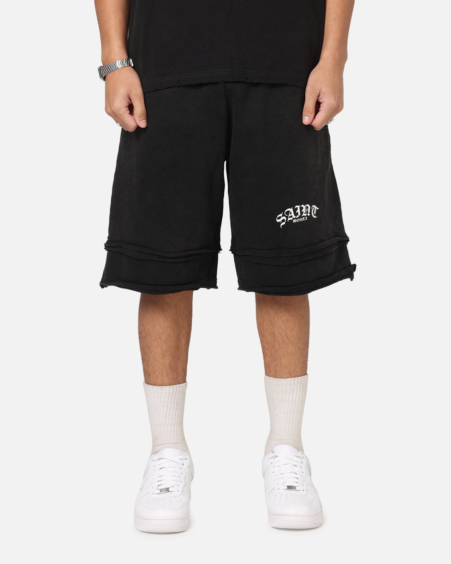 Saint Morta Gothic Layered Sweat Shorts Black | Culture Kings US