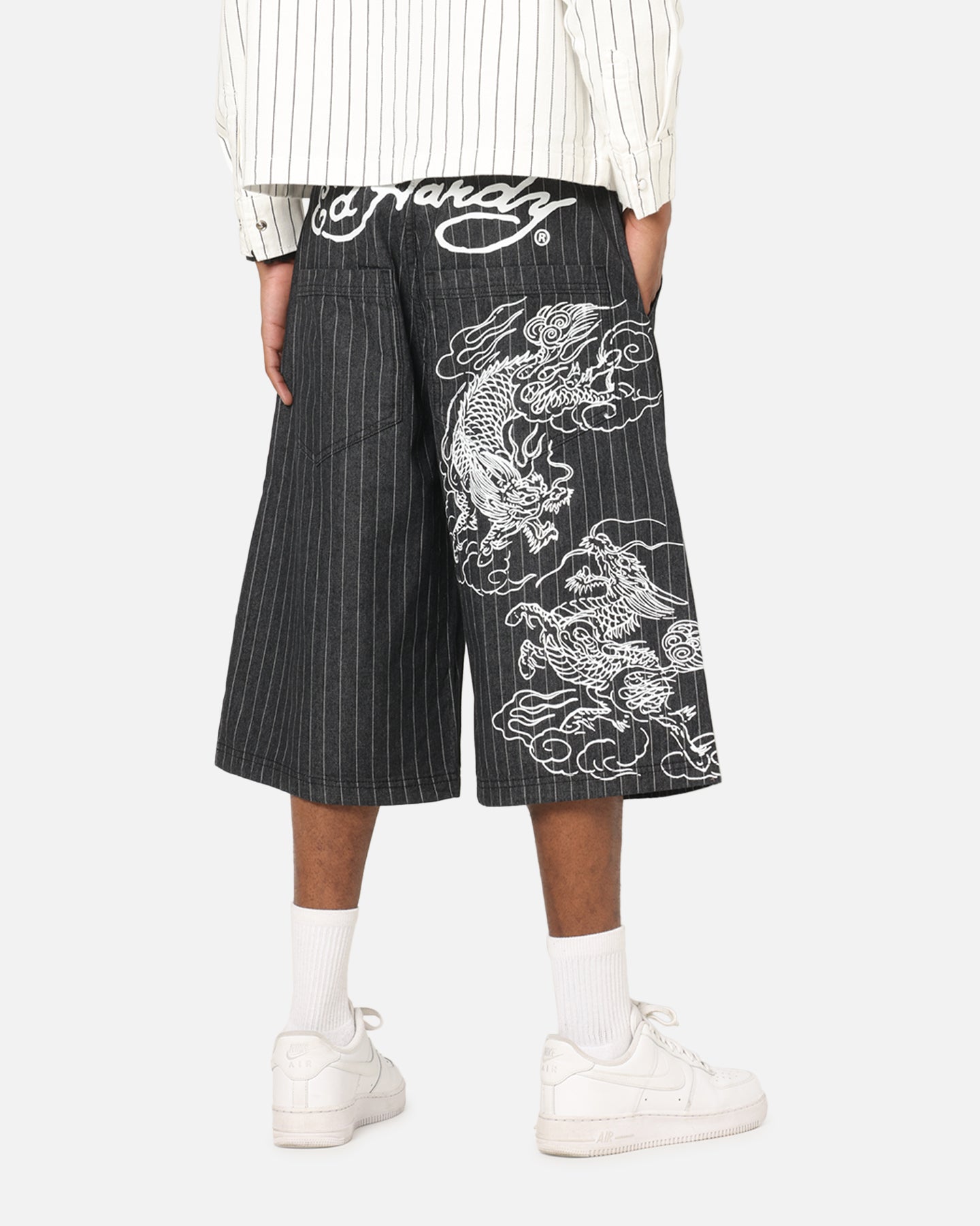 Ed Hardy Shinjuku Jorts Black Pinstripe | Culture Kings US