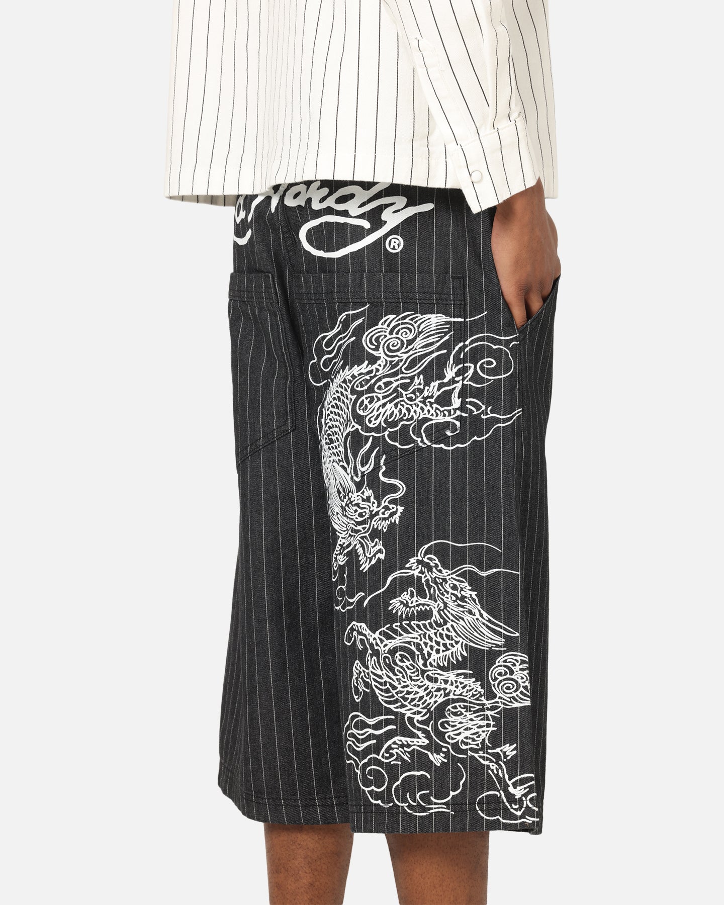 Ed Hardy Shinjuku Jorts Black Pinstripe | Culture Kings US