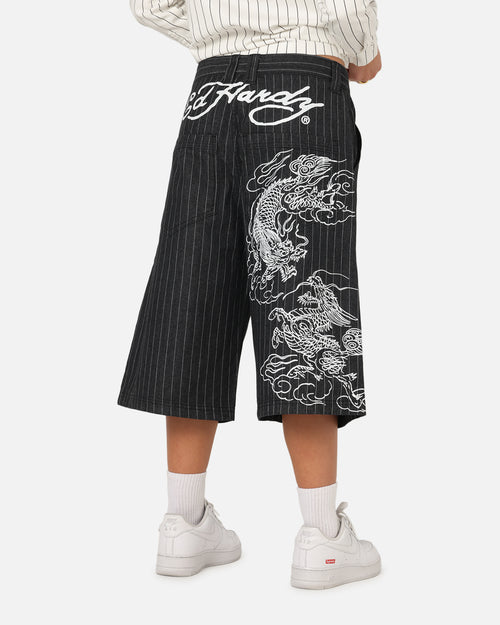 Ed Hardy Shinjuku Jorts Black Pinstripe