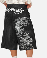 Ed Hardy Shinjuku Jorts Black Pinstripe