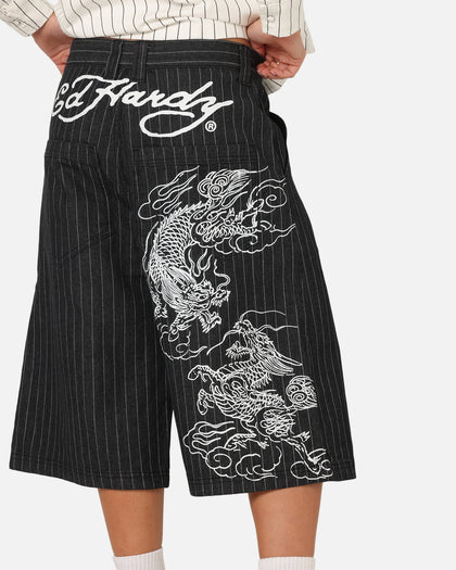 Ed Hardy Shinjuku Jorts Black Pinstripe