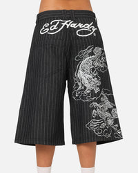 Ed Hardy Shinjuku Jorts Black Pinstripe