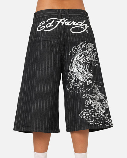 Ed Hardy Shinjuku Jorts Black Pinstripe
