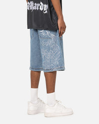 Ed Hardy Dragon Jorts Mid Blue Denim