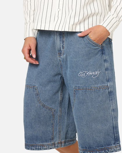 Ed Hardy Dragon Jorts Mid Blue Denim