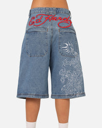 Ed Hardy Dragon Jorts Mid Blue Denim