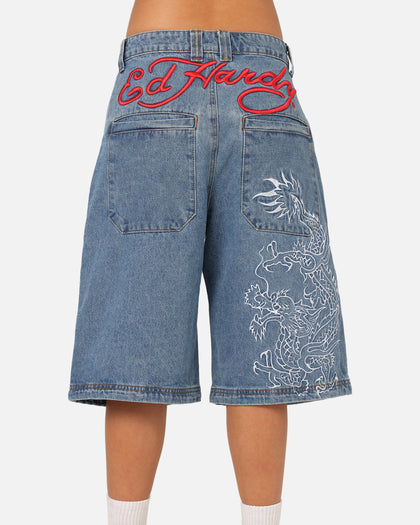 Ed Hardy Dragon Jorts Mid Blue Denim
