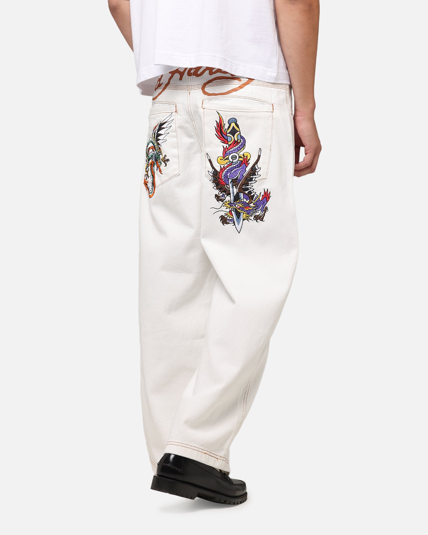 Ed Hardy Dragon Wide Leg Denim Jeans Off White | Culture Kings US