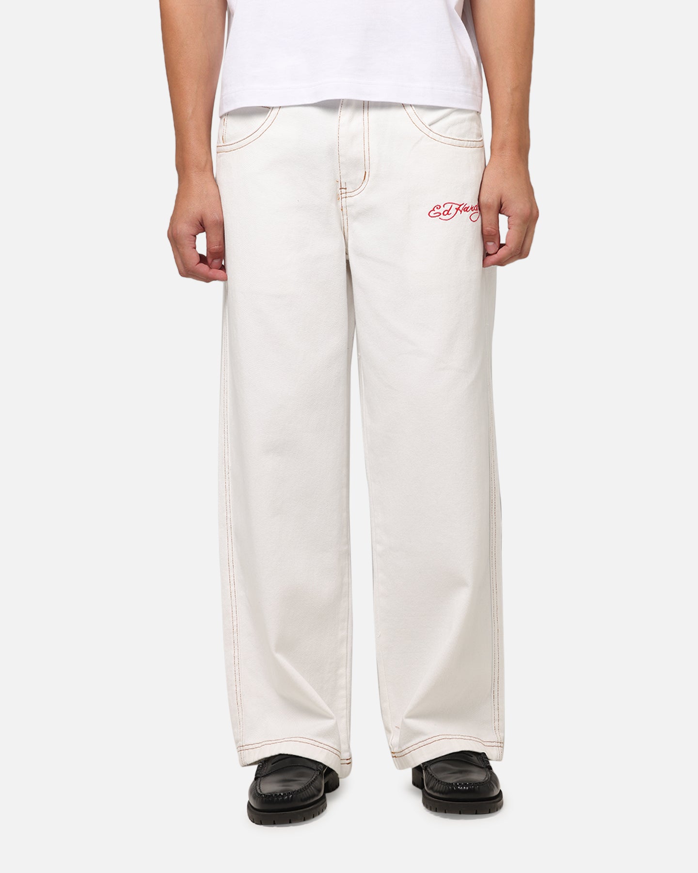 Ed Hardy Dragon Wide Leg Denim Jeans Off White | Culture Kings US