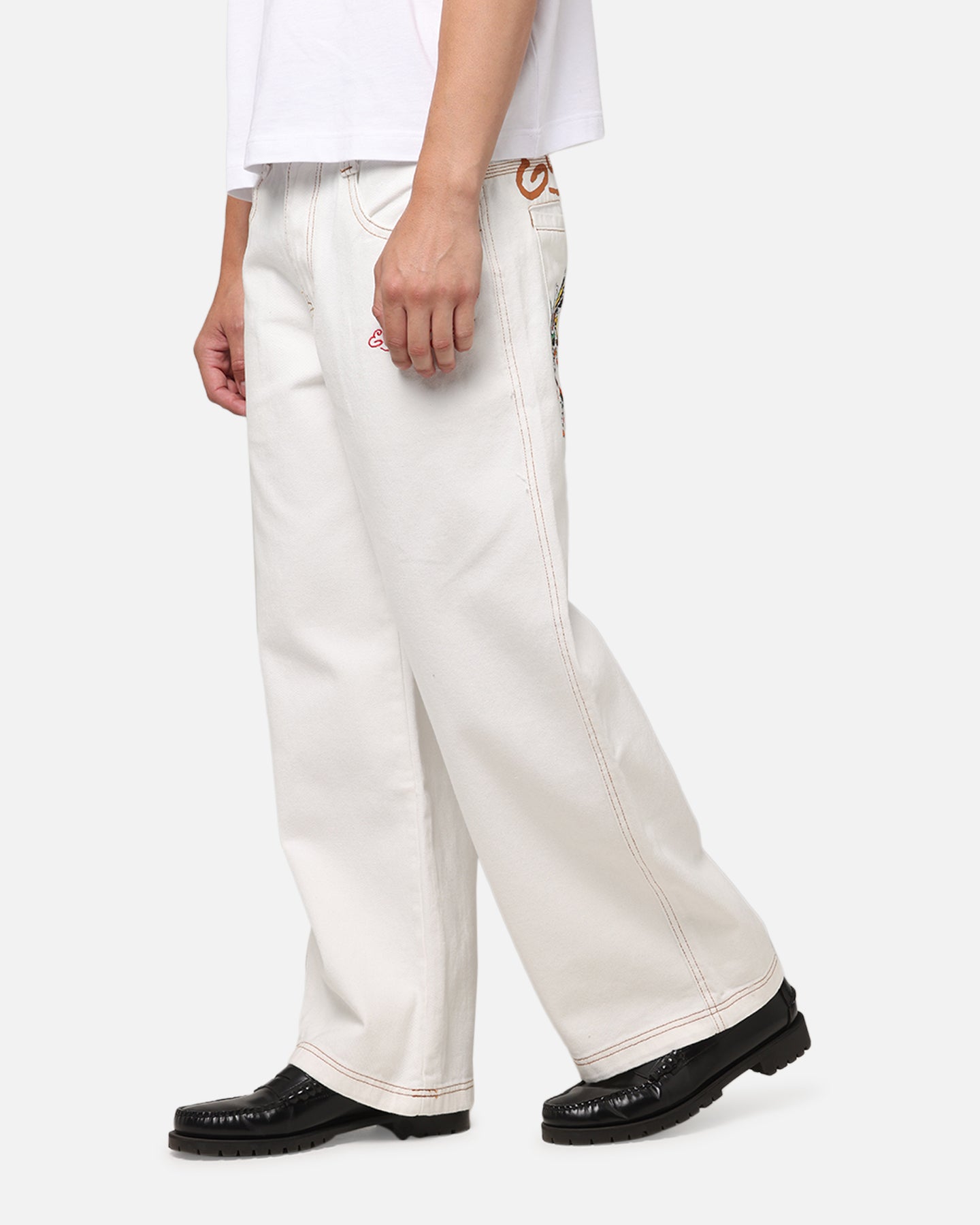 Ed Hardy Dragon Wide Leg Denim Jeans Off White | Culture Kings US
