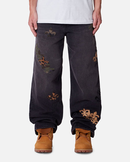MNML Ultra Baggy Fleur Patch Jeans Black