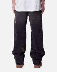 MNML Ultra Baggy Fleur Patch Jeans Black