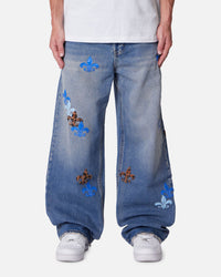 MNML Ultra Baggy Fleur Patch Jeans Blue