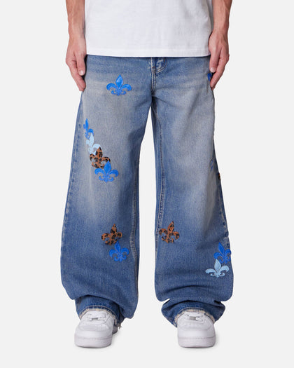 MNML Ultra Baggy Fleur Patch Jeans Blue